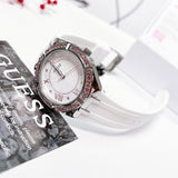  Shop Authentic Guess Sparkling Silver Dial White Rubber Strap Watch For Women - GW0032L1 - Luxxuri