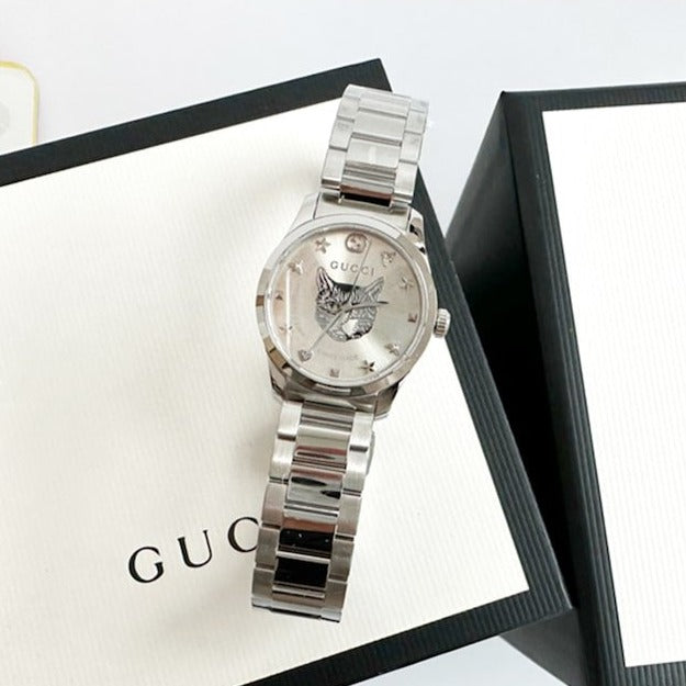  Shop Authentic Gucci G Timeless Quartz Silver Dial Silver Steel Strap Watch For Women - YA126595 - Luxxuri