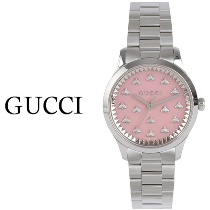  Shop Authentic Gucci G Timeless Quartz Pink Dial Silver Steel Strap Watch for Women - YA1265033 - Luxxuri