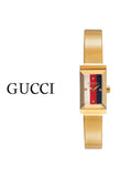  Shop Authentic Gucci G Frame Quartz Diamonds White Red Blue Dial Gold Mesh Bracelet Watch For Women - YA147511 - Luxxuri