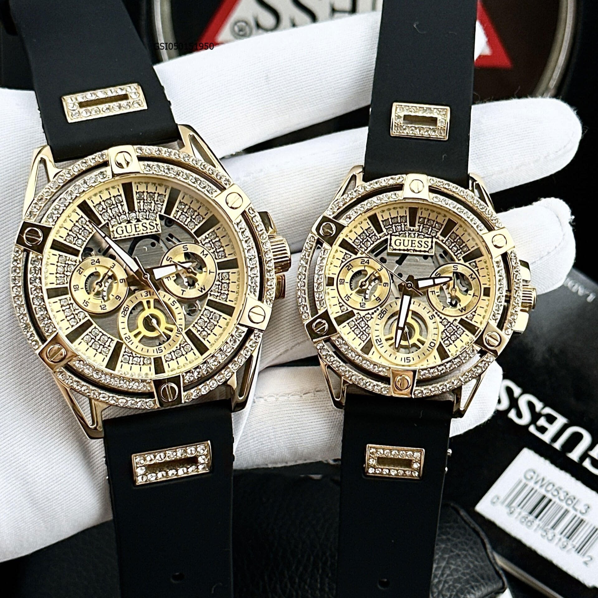  Shop Authentic Guess King Quartz Crystals Gold Dial Black Silicone Strap Watch For Men - GW0537G2 - Luxxuri