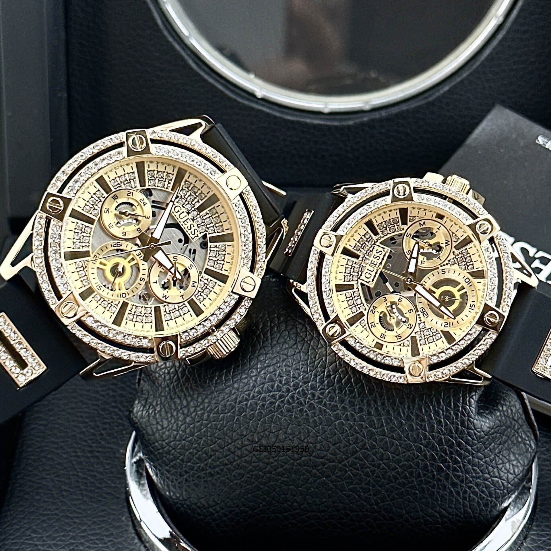  Shop Authentic Guess King Quartz Crystals Gold Dial Black Silicone Strap Watch For Men - GW0537G2 - Luxxuri