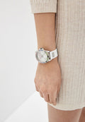 Guess Frontier Diamonds Silver Dial White Rubber Strap Watch for Women - GW0045L1