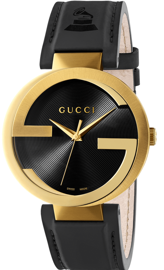 Shop Authentic Gucci Interlocking Special Edition Grammy Black Dial Black Leather Strap Watch For Men - YA133208 - Luxxuri