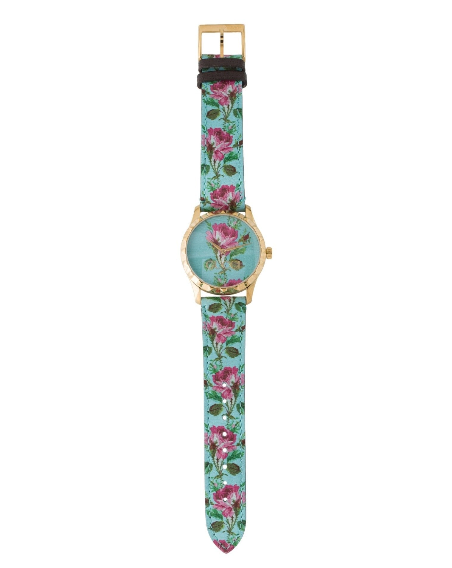  Shop Authentic Gucci G Timeless Floral Turquoise Dial Turquoise Leather Strap Watch For Women - YA1264085 - Luxxuri