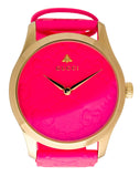  Shop Authentic Gucci G Timeless Quartz Pink Dial Pink Leather Strap Watch For Women - YA1264115 - Luxxuri