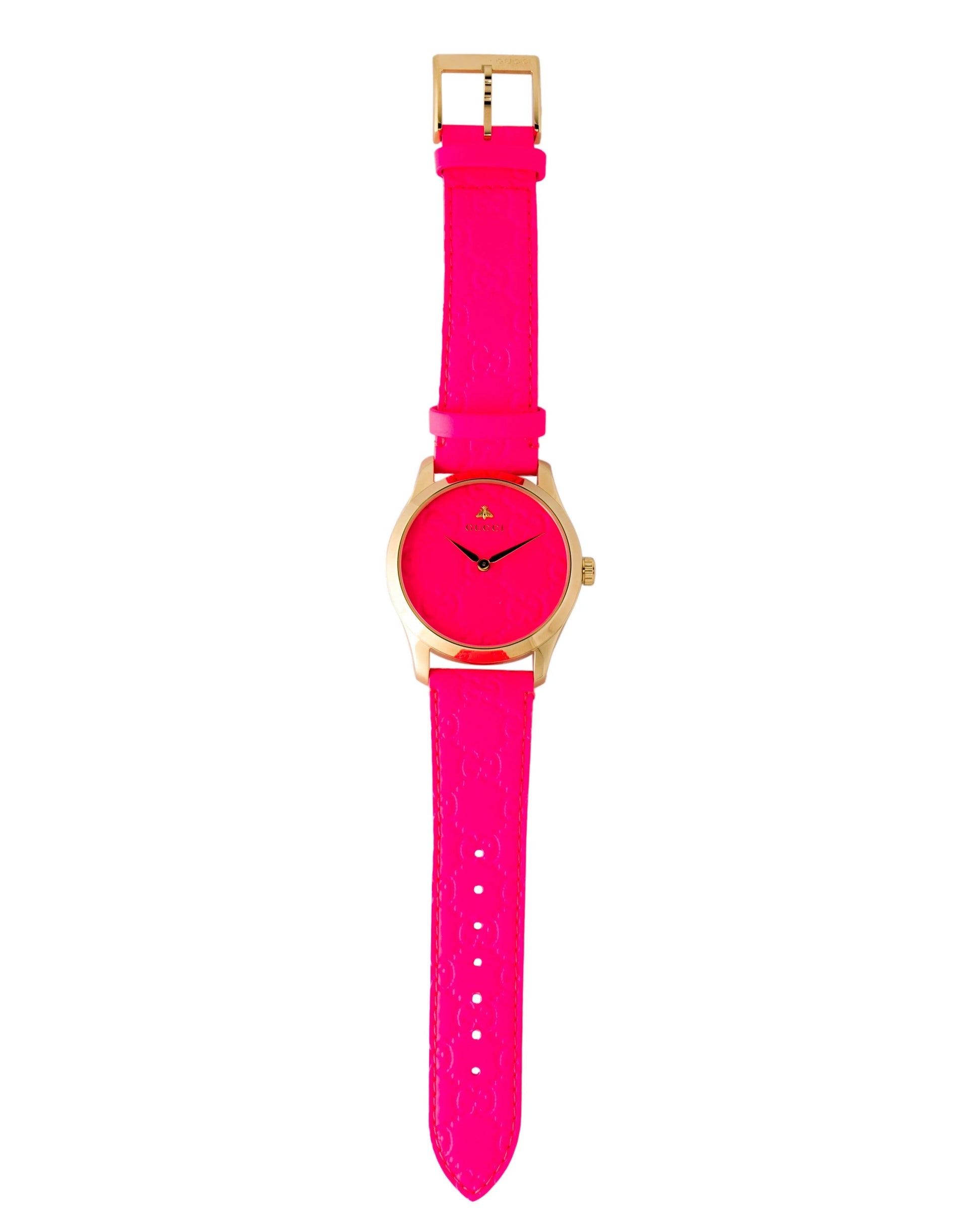  Shop Authentic Gucci G Timeless Quartz Pink Dial Pink Leather Strap Watch For Women - YA1264115 - Luxxuri