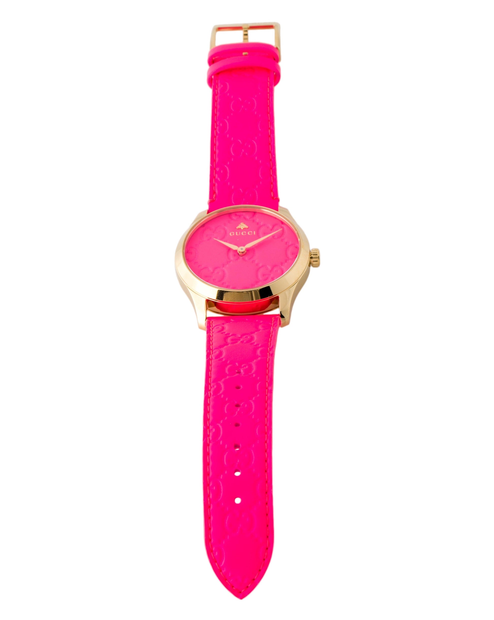  Shop Authentic Gucci G Timeless Quartz Pink Dial Pink Leather Strap Watch For Women - YA1264115 - Luxxuri