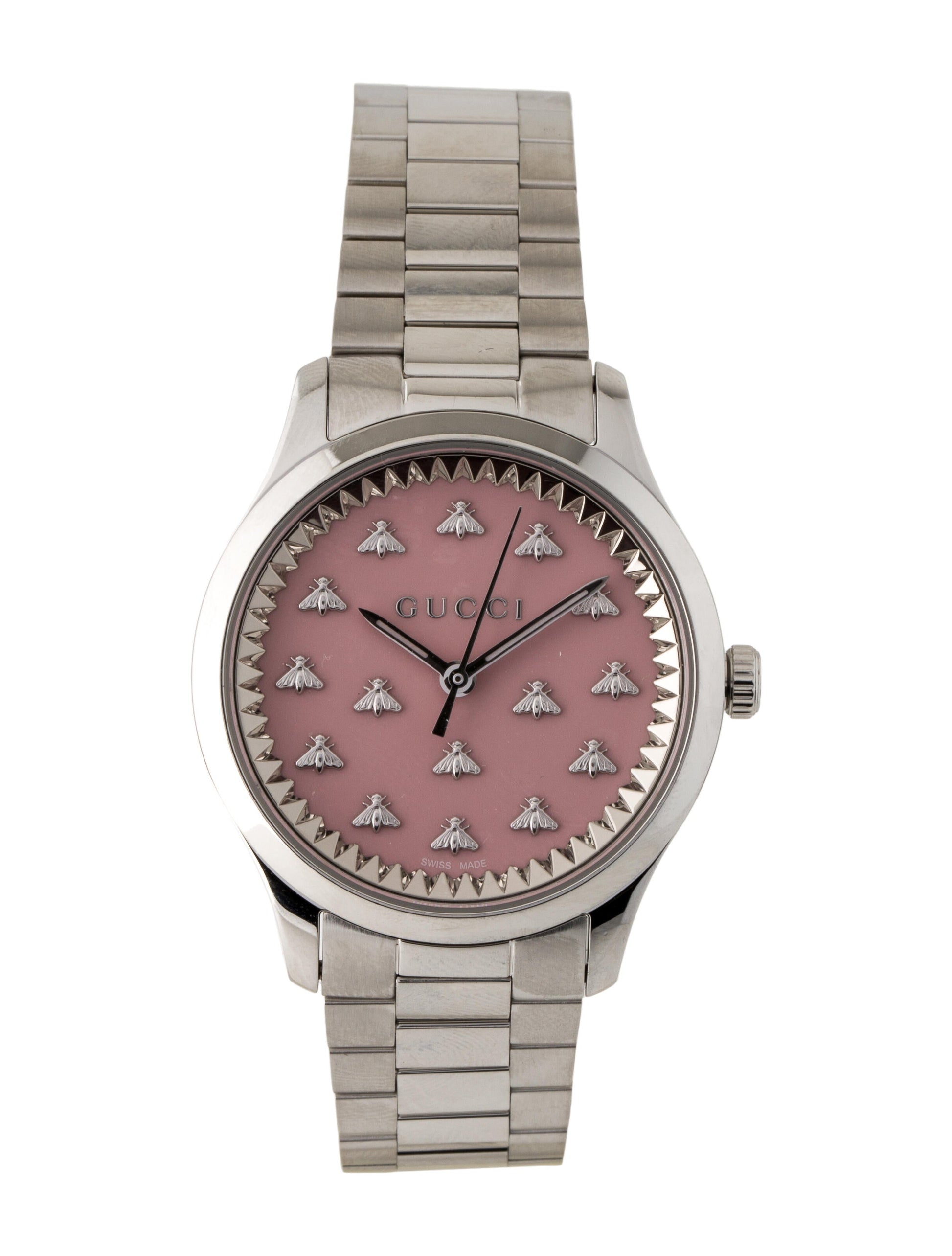  Shop Authentic Gucci G Timeless Quartz Pink Dial Silver Steel Strap Watch for Women - YA1265033 - Luxxuri