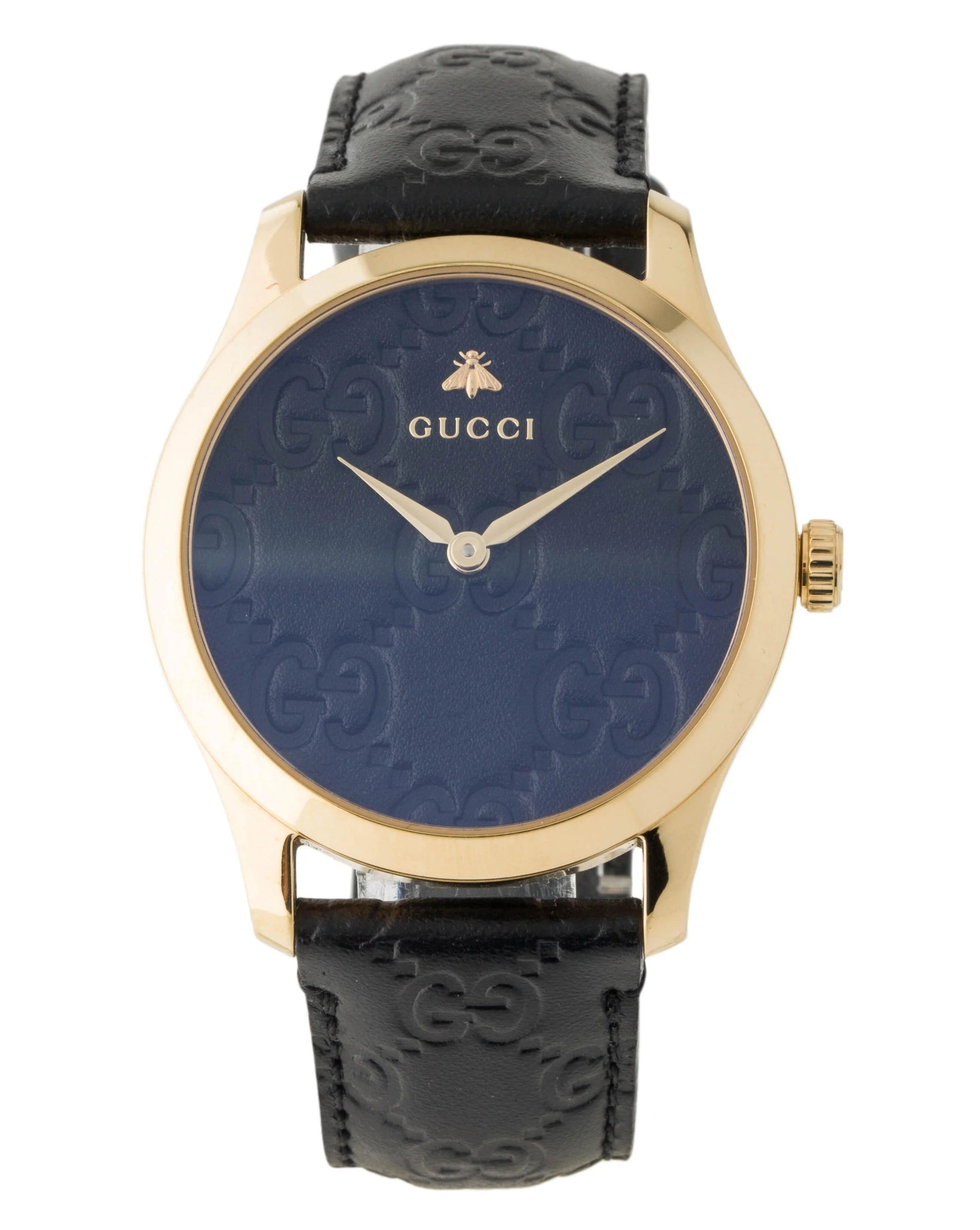  Shop Authentic Gucci G Timeless Quartz Black Dial Black Leather Strap Watch For Women - YA1264034A - Luxxuri