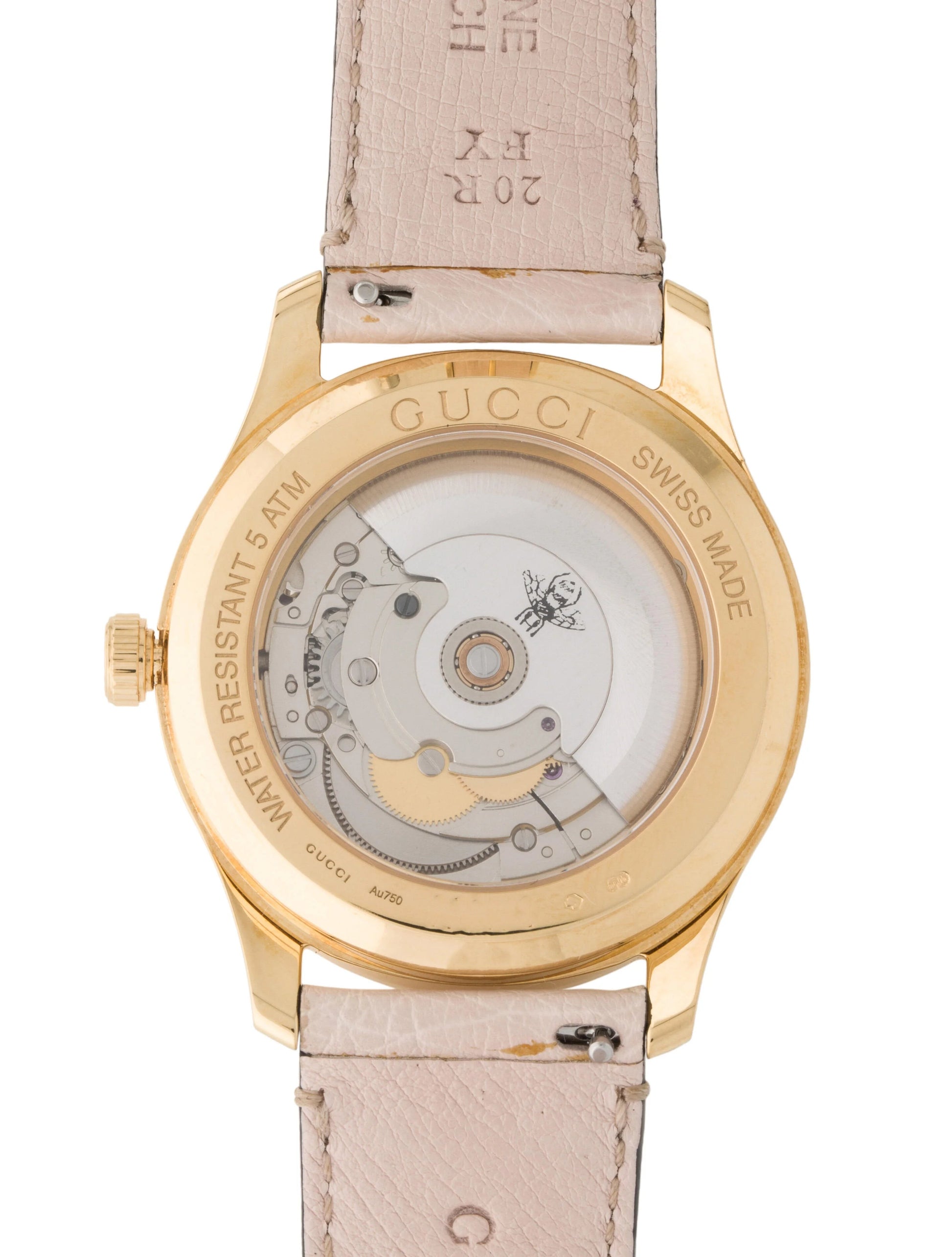  Shop Authentic Gucci G Timeless Skeleton 16K Gold Mother of Pearl Dial Pink Leather Strap Watch For Women - YA1264110 - Luxxuri
