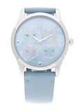  Shop Authentic Gucci G Timeless Quartz Mother of Pearl Dial Blue Leather Strap Watch For Women - YA1264124 - Luxxuri