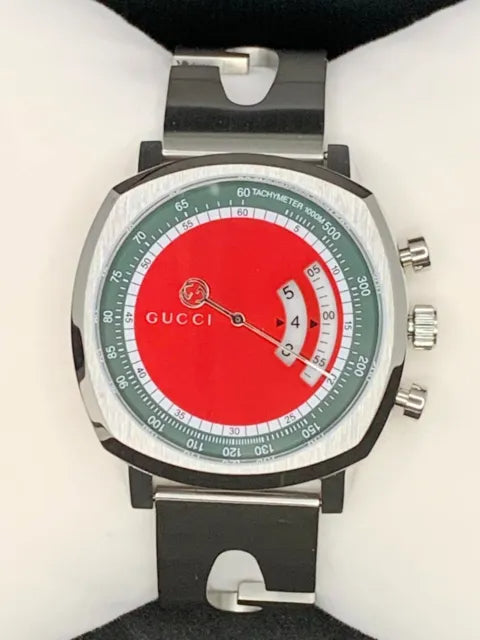 Shop Authentic Gucci Grip Quartz Chronograph Red Dial Silver Steel Strap Watch For Men - YA157303 - Luxxuri