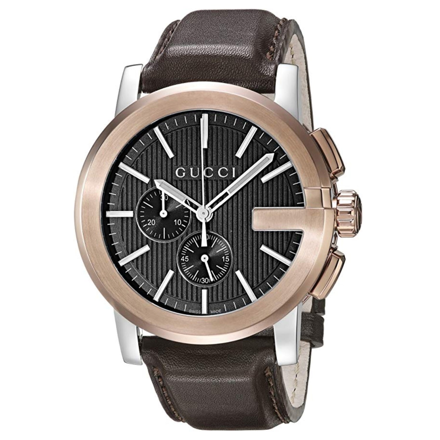  Shop Authentic Gucci G Chrono Black Dial Brown Leather Strap Watch For Men - YA101202 - Luxxuri