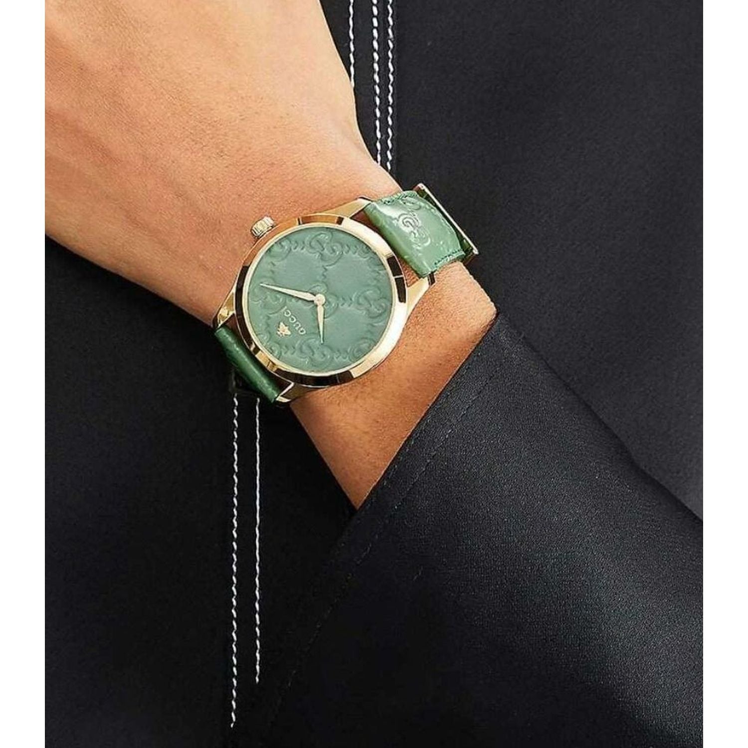  Shop Authentic Gucci G Timeless Quartz Green Dial Green Leather Strap Watch For Women - YA1264099 - Luxxuri