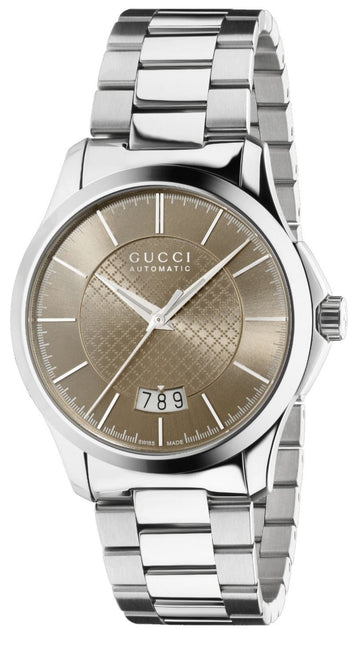  Shop Authentic Gucci G Timeless Automatic Brown Dial Silver Steel Strap Watch For Women - YA126431A - Luxxuri