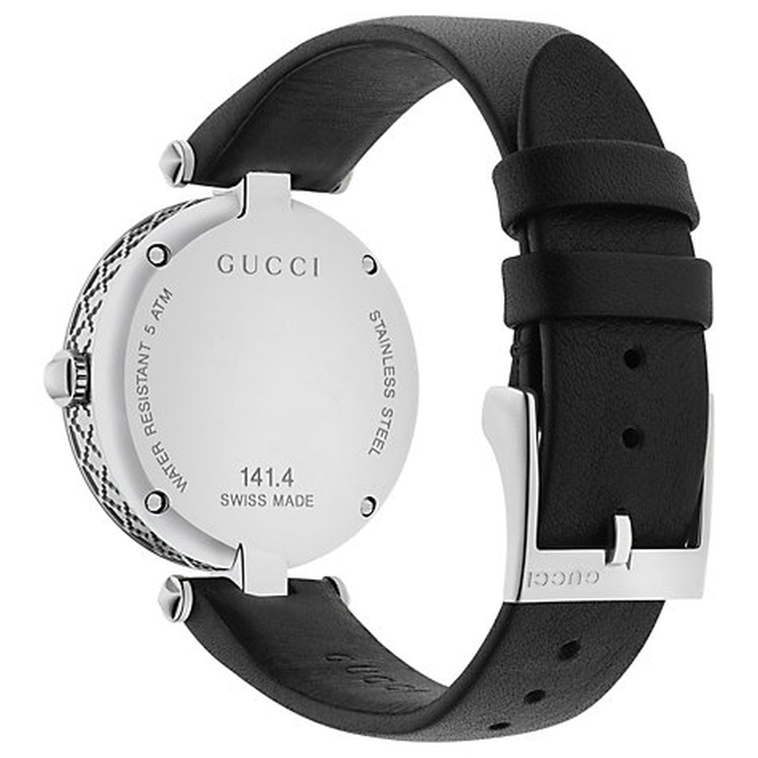  Shop Authentic Gucci Diamantissima Diamonds Black Dial Black Leather Strap Watch For Women - YA141403 - Luxxuri
