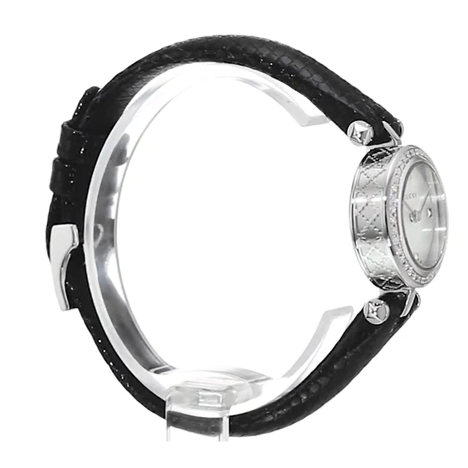  Shop Authentic Gucci Diamantissima Diamonds Mother of Pearl Dial Black Leather Strap Watch For Women - YA141511 - Luxxuri