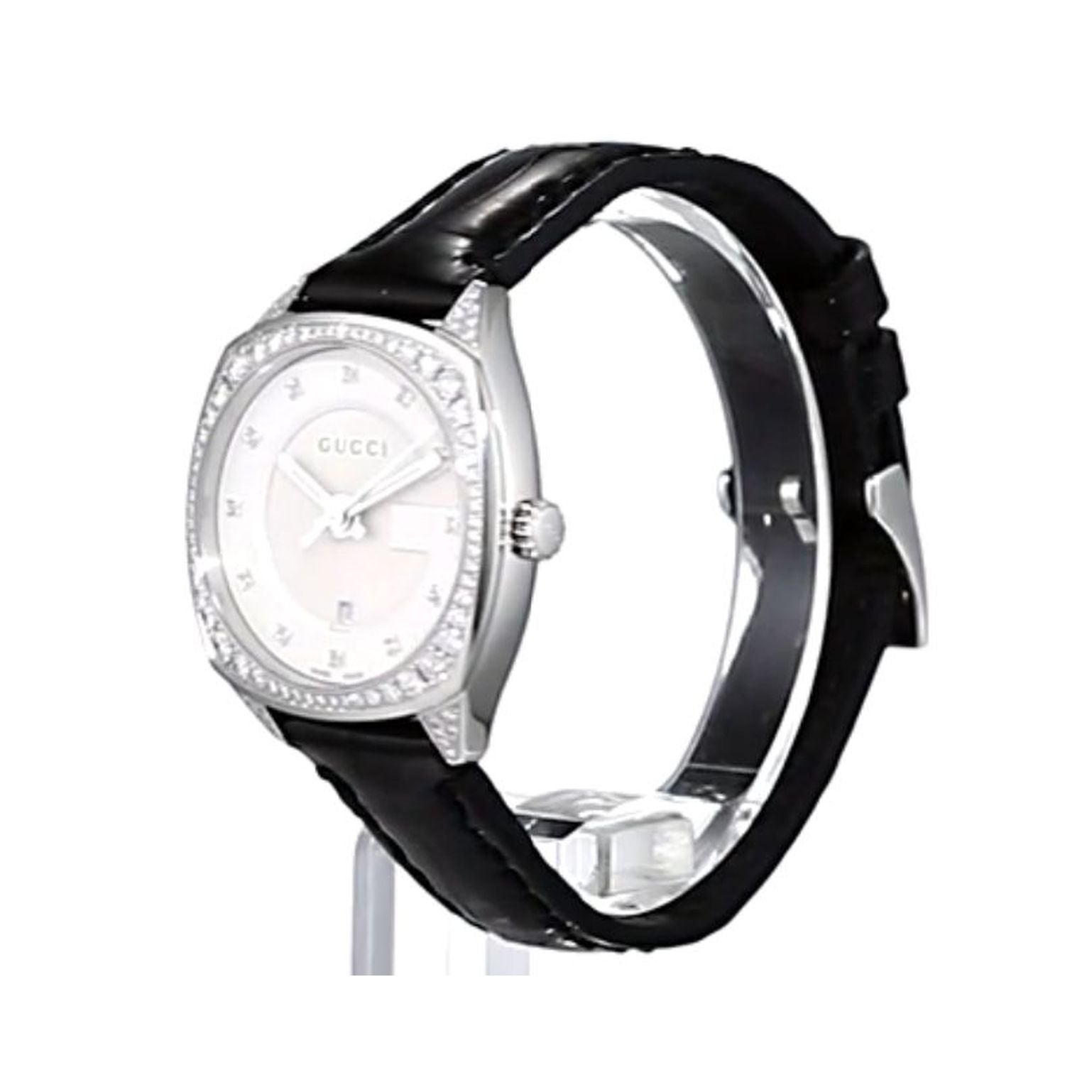  Shop Authentic Gucci GG2570 Diamonds Silver Dial Black Leather Strap Watch For Women - YA142507 - Luxxuri