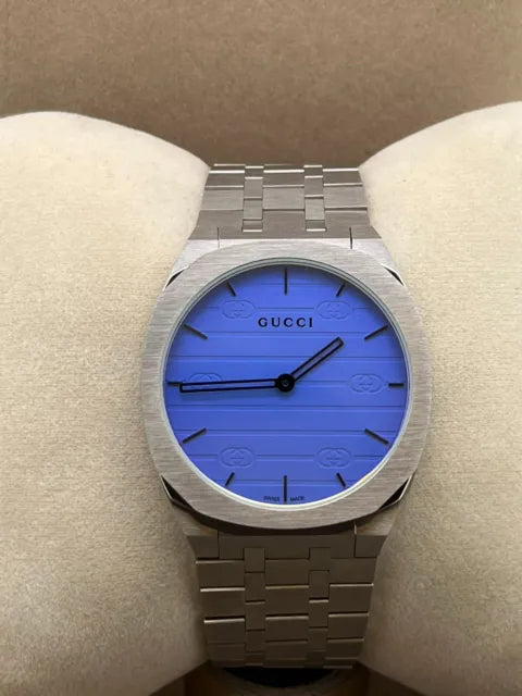  Shop Authentic Gucci 25H Quartz Blue Dial Silver Steel Strap Unisex Watch - YA163408 - Luxxuri