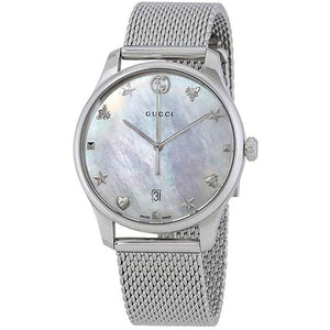  Shop Authentic Gucci G-Timeless Mother of Pearl Dial Silver Mesh Bracelet Watch For Women - YA126583 - Luxxuri