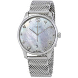  Shop Authentic Gucci G-Timeless Mother of Pearl Dial Silver Mesh Bracelet Watch For Women - YA126583 - Luxxuri
