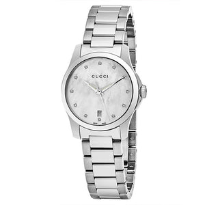  Shop Authentic Gucci G Timeless Diamonds Mother of Pearl Dial Silver Steel Strap Watch For Women - YA126542 - Luxxuri