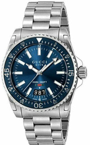  Shop Authentic Gucci Dive Quartz Blue Dial Silver Steel Strap Watch For Men - YA136311 - Luxxuri