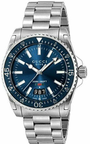  Shop Authentic Gucci Dive Quartz Blue Dial Silver Steel Strap Watch For Men - YA136311 - Luxxuri