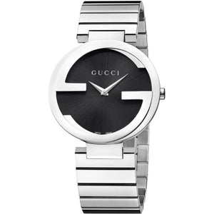  Shop Authentic Gucci G Interlocking Black Dial Silver Steel Strap Watch For Women - YA133307 - Luxxuri