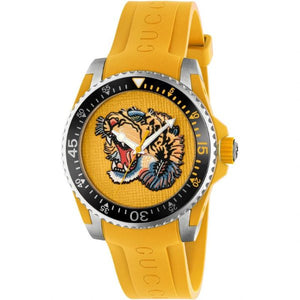 Shop Authentic Gucci Dive Tiger Yellow Dial Yellow Rubber Strap Watch For Men - YA136317 - Luxxuri