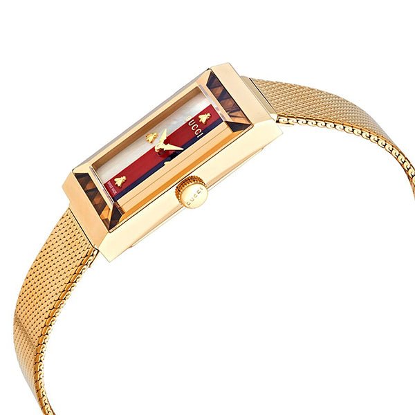  Shop Authentic Gucci G-Frame Mother of Pearl Dial Yellow Gold Mesh Bracelet Watch For Women - YA147410 - Luxxuri