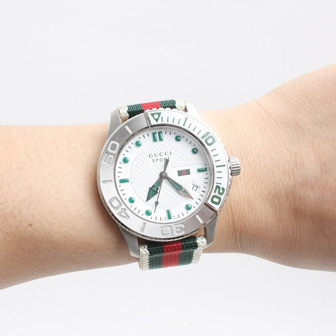  Shop Authentic Gucci G Timeless White Dial Two Tone Nylon Strap Watch For Men - YA126231 - Luxxuri