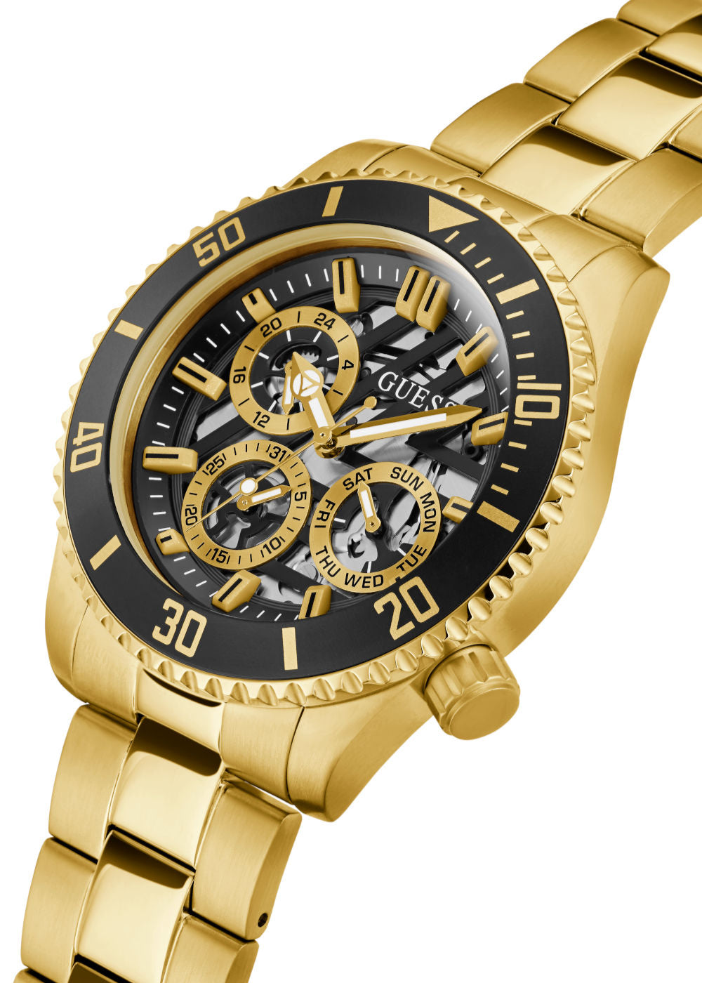  Shop Authentic Guess Axle Multifunction Black Dial Gold Steel Strap Watch For Men - GW0488G2 - Luxxuri