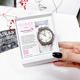  Shop Authentic Guess Sparkling Silver Dial White Rubber Strap Watch For Women - GW0032L1 - Luxxuri