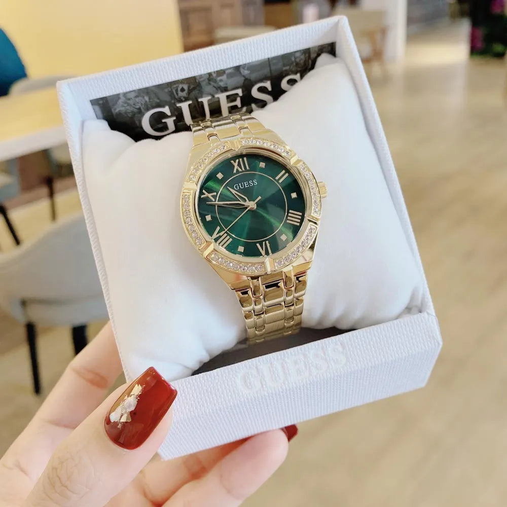  Shop Authentic Guess Cosmo Diamonds Green Dial Gold Steel Strap Watch for Women - GW0033L8 - Luxxuri