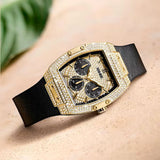  Shop Authentic Guess Phoenix Multifunction Crystals Gold Dial Black Silicone Strap Watch For Men - GW0048G2 - Luxxuri
