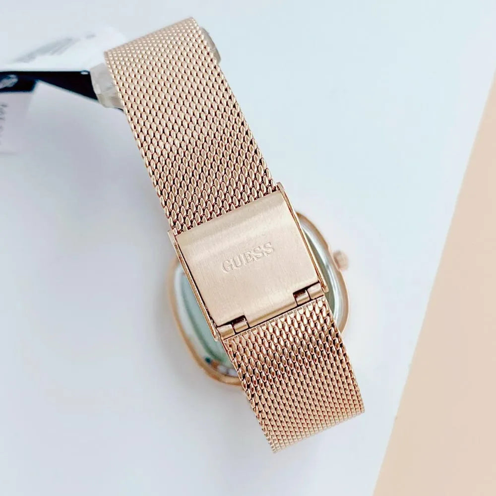  Shop Authentic Guess Tapestry Diamonds Rose Gold Dial Rose Gold Mesh Bracelet Watch for Women - GW0354L3 - Luxxuri