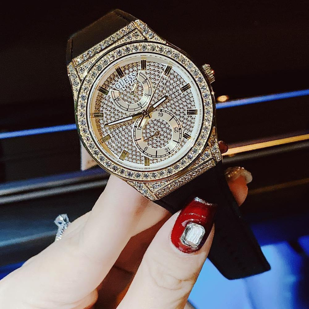  Shop Authentic Guess Princess Crystals Gold Dial Black Silicone Strap Watch For Women - GW0439L2 - Luxxuri