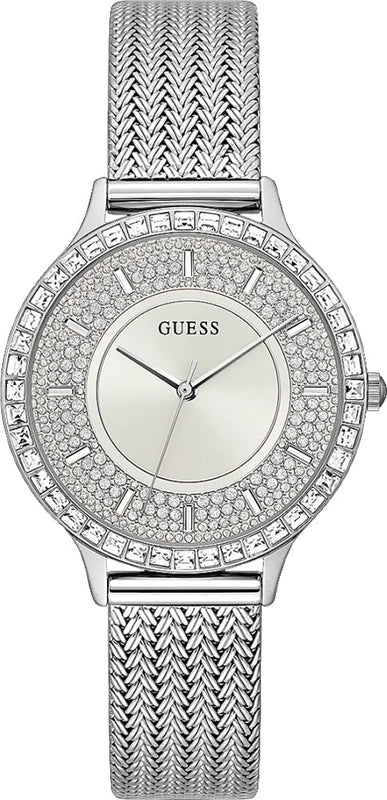  Shop Authentic Guess Soiree Diamonds Silver Dial Silver Mesh Bracelet Watch for Women - GW0402L1 - Luxxuri