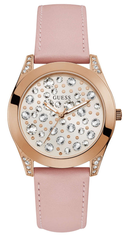  Shop Authentic Guess Wonderlust Beige Dial Pink Leather Strap Watch for Women - W1065L1 - Luxxuri