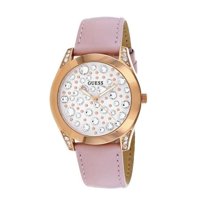 Shop Authentic Guess Wonderlust Beige Dial Pink Leather Strap Watch for Women - W1065L1 - Luxxuri