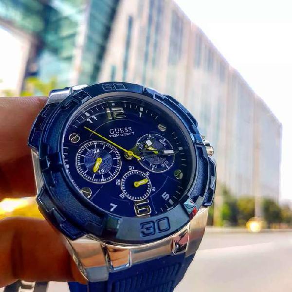  Shop Authentic Guess Genesis Multi Function Analog Blue Dial Blue Rubber Strap Watch For Men - W1254G1 - Luxxuri