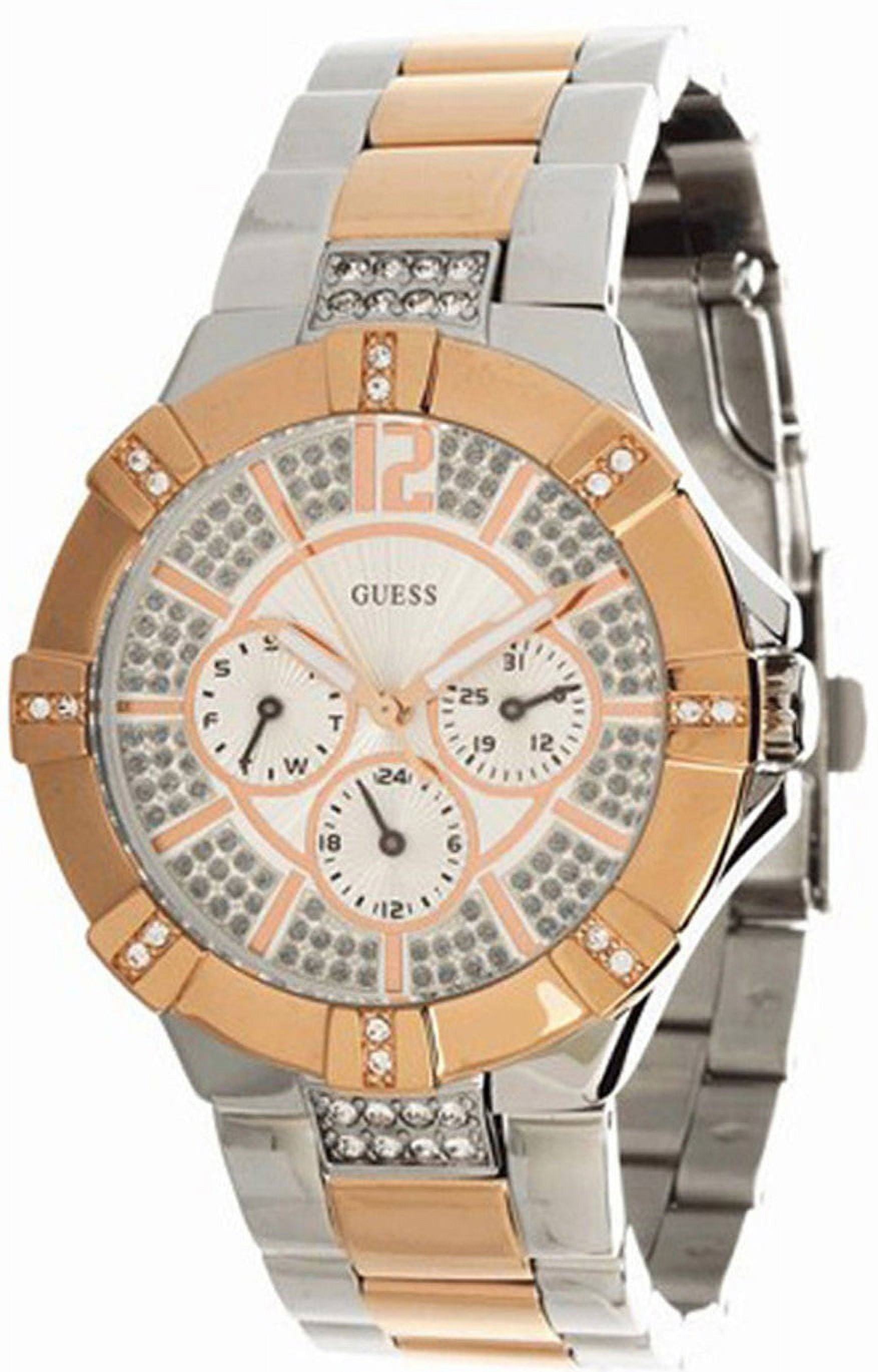  Shop Authentic Guess Vista Analog Diamonds Silver Dial Two Tone Steel Strap Watch for Women - W0024L1 - Luxxuri