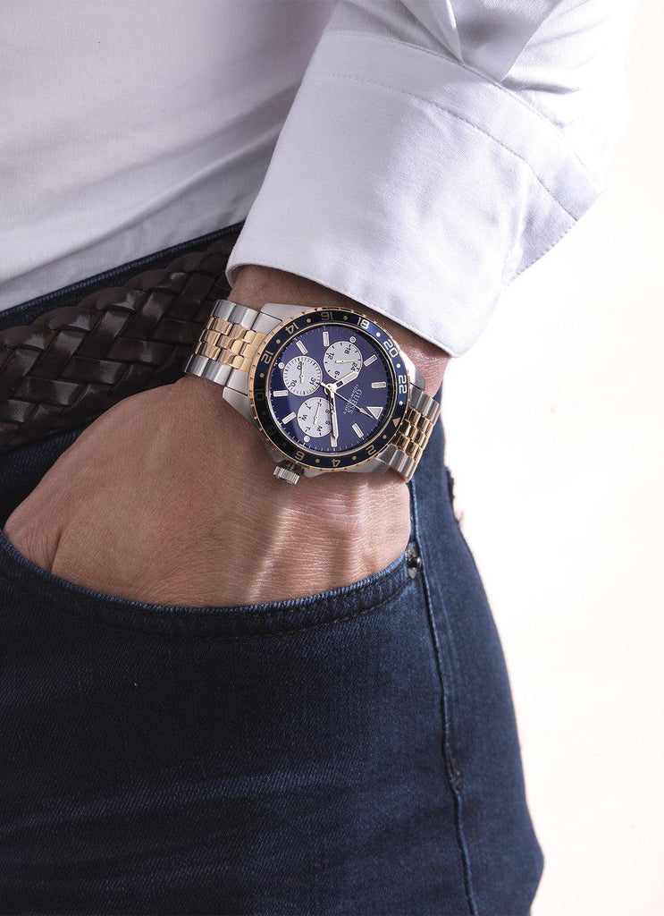  Shop Authentic Guess Odyssey Blue Dial Two Tone Steel Strap Watch For Men - W1107G3 - Luxxuri