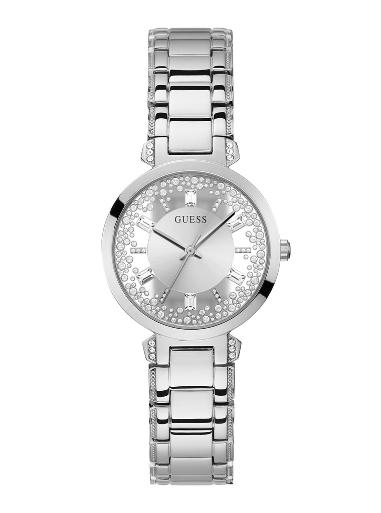 Shop Authentic Guess Night Life Clear Silver Dial Silver Steel Strap Watch for Women - GW0470L1 - Luxxuri