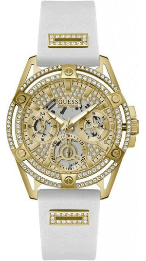  Shop Authentic Guess Queen Quartz Gold Dial White Silicone Strap Watch For Women - GW0536L2 - Luxxuri