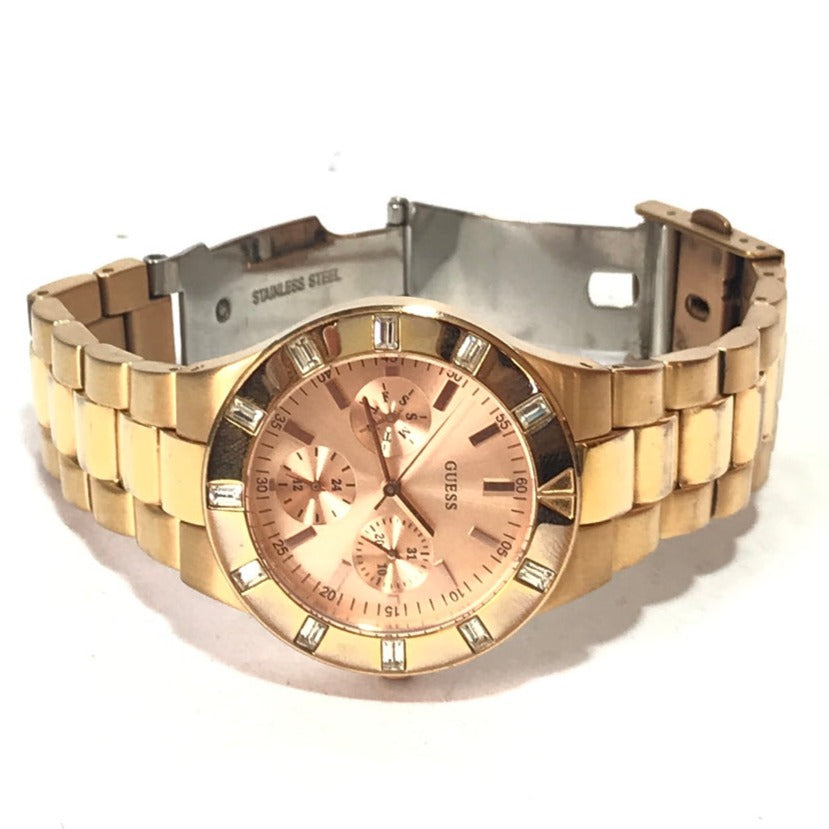 Guess Glisten Multifunction Quartz Rose Gold Dial Rose Gold Steel Strap Watch For Women - W16017L1