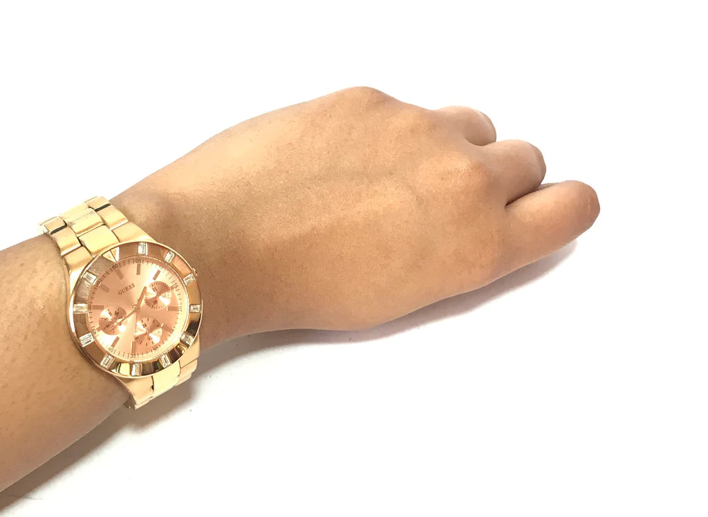 Guess Glisten Multifunction Quartz Rose Gold Dial Rose Gold Steel Strap Watch For Women - W16017L1