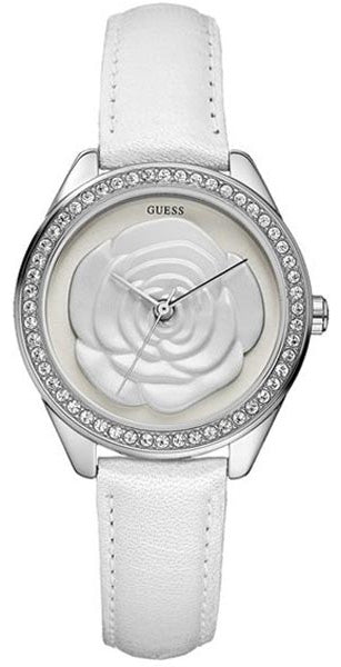  Shop Authentic Guess Rosette Analog White Dial White Leather Strap Watch For Women - W75043L1 - Luxxuri
